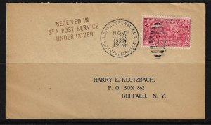 US 1927 SEAPOST HAVANA & CANAL ZONE CANCEL ON STEAMSHIP PRES HARRISON UNDER COVE