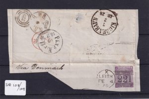 GREAT BRITAIN SG 108/109 PLATE 6 ON FRONT COVER LEITH TO COPENHAGEN DENMARK 1870