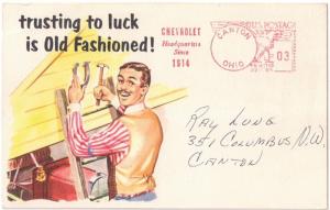 LITHO ADVERTISING ITEM for EWING CHEVROLET SERVICE meter stamp 1950s-60s VF