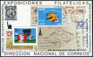 Bolivia C358b note 2.Michel Bl.81,MNH. UPU-100,Lindbergh flight,Soccer Cup-1978.