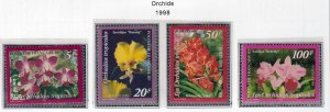 French Polynesia 1998  - Flowers Orchids   - MNH  Strip + label # 731-734