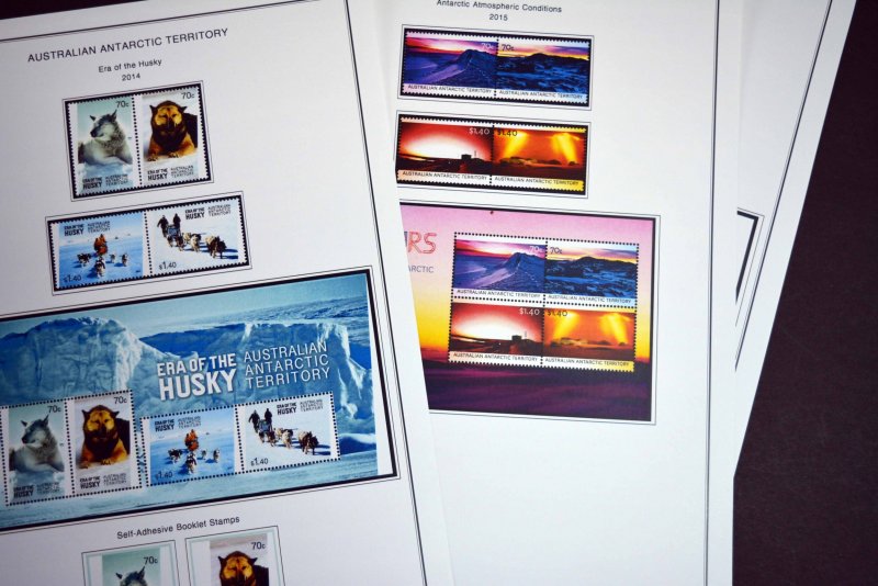 COLOR PRINTED AUSTRALIAN ANTARCTIC 1957-2020 STAMP ALBUM PAGES (44 illus. pages)