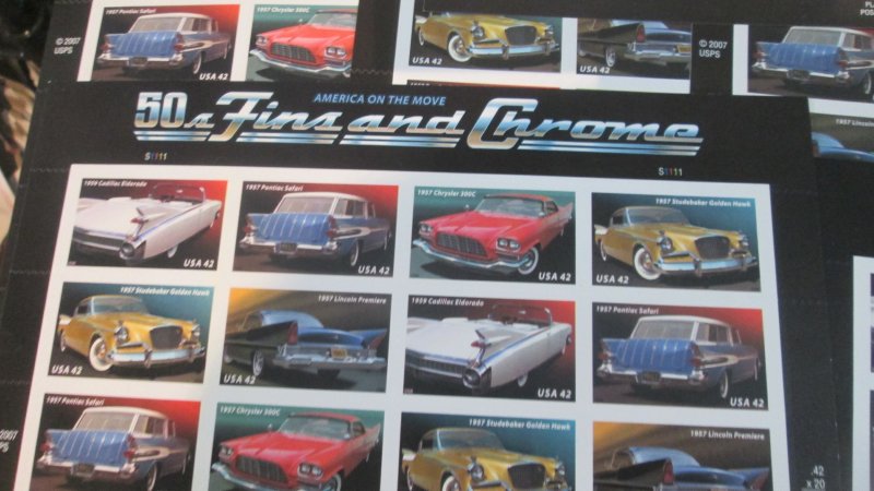Discount Postage 8x 50s Fins & Chrome Cars 42c US Sheets Face $67.20 #4353-57