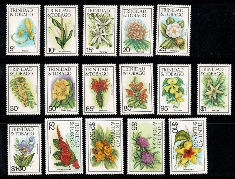 Trinidad & Tobago #393-407 cpl MH flowers