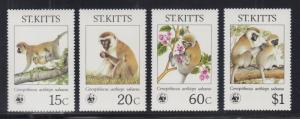 St. Kitts Sc 189-192 MNH. 1986 WWF issue cplt, depicts Monkeys, VF