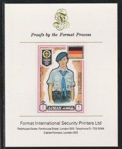 AJMAN 1971 WORLD SCOUTS - GERMANY  imperf on FORMAT INT PROOF CARD