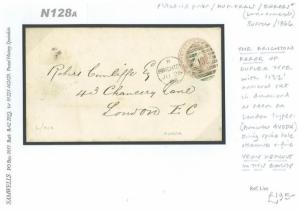 N128a 1866 GB NUMERALS *Brighton Duplex Error* 4VODX(London Style) 1d Pink Cover