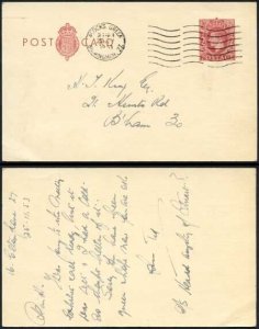 CP104b KGVI 2d Brown Post Office Issue Postcard on Cream Card Used