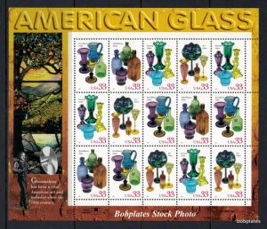 BOBPLATES #3325-8 American Glass Mini Sheet Position 2 VF NH SCV=$28.5