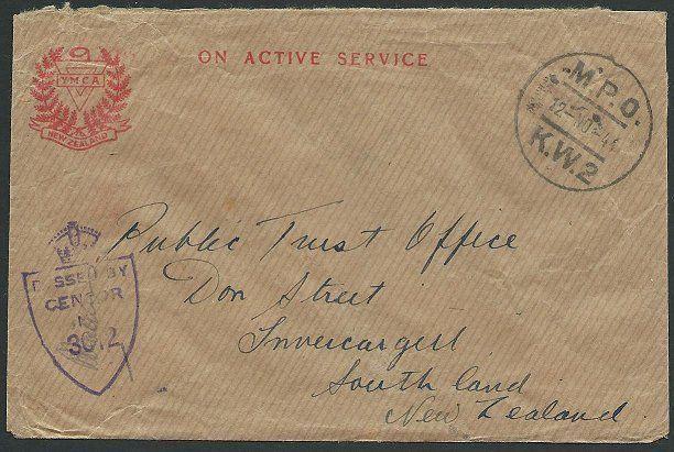 NEW ZEALAND FORCES IN EGYPT 1944 OAS, YMCA censor cover to NZ..............41569