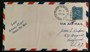 1932 New York USA Last Airmail flight Old Rate Cover To Ridgewood