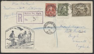 1931 Registered Flight Cover Medicine hat ALTA to Lethbridge Onward To England