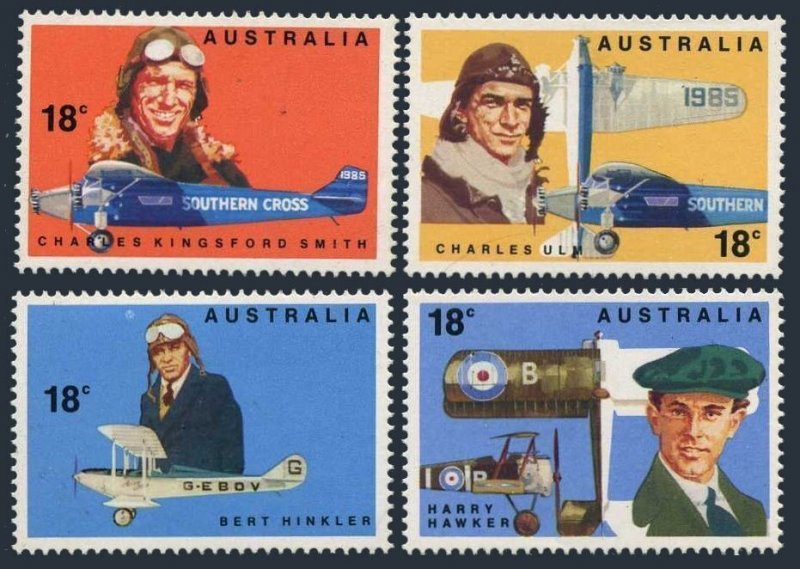 Australia 672-675,675a, MNH. Mi 644-647,Bl.3. H.Hawker, B.Hinkler, C.Ulm aviator