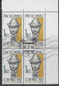 .Czechoslovakia #2432 Famous People - Hasek. Top corner block of four.  Nice.