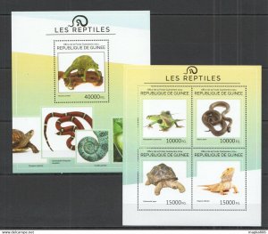 2014 Guinea Fauna Les Reptiles Snakes Turtles Kb+Bl ** Stamps St711