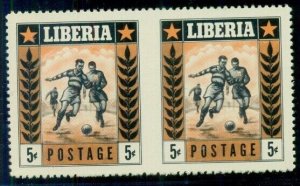 LIBERIA #348v, 5¢ Soccer, Imperf Between pair variety NH, VF