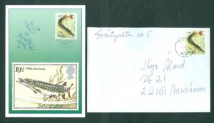 Aland. 1991.  Card Stamp World 90 + Cover: Godby. Sc# 43. Pike. Cancel.