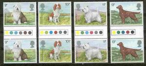 Great Britain # 851-54 Dogs Traffic Light GUTTER PAIRS (4) Mint NH