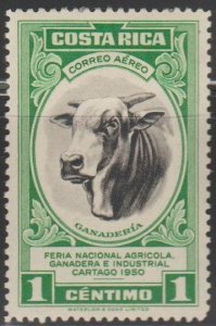 1950 Costa Rica Stamps Sc #C197 Bull 1c Bull Cattle Raising  NEW