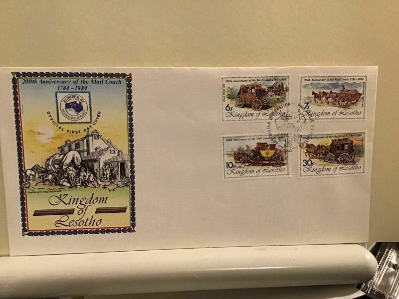 Lesotho 1984 FDC mail coach multi stamp cover R25699