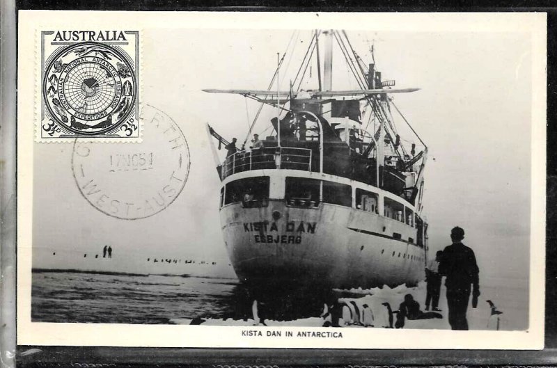 AANT-340 AUSTRALIA 1954 ANTARCTICA RESEACH EXPEDITION KISTA DAN SHIP CARD  PMKS 