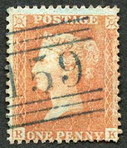 SG33 Penny Orange-Brown (RK) wmk LC perf 14 Very Fine BLUE CANCEL