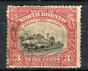 NORTH BORNEO; 1909-23 early pictorial issue fine postally used 3c. value