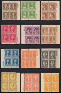 #704-715 (NH) (12) DIFFERENT PLATE NO. BLOCKS OF 4 CV $443.00 BQ8036