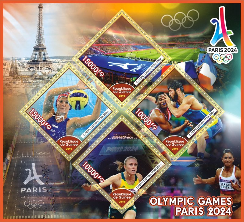 Stamps. Olympic games Paris 2024 2019 year 1+1 sheets perforated