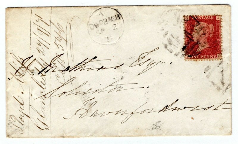 GB WALES Cover *E12* Numeral *DWRBACH* CDS Haverfordwest 1d Red 1871 PE273 