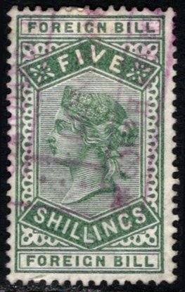 Great Britain Queen Victoria Five Shillings Foreign Bill Revenue Used
