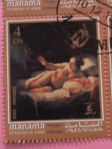 MANAMA STAMP-1974 WORLD FAMOUS NUDE ART CTO -MNH STAMP SHEET -RARE VERY RARE