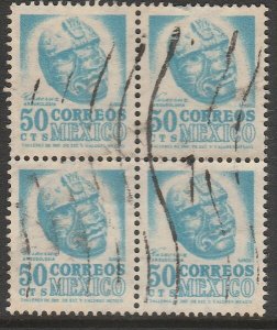 MEXICO 881, 50¢ 1950 Definitive 2nd Printing wmk 300. USED BLOCK 4. VF. (263)