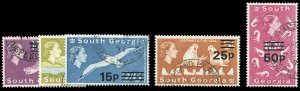 South Georgia #26-30 Cat$46, 1971-72 Surcharges, five high values, used