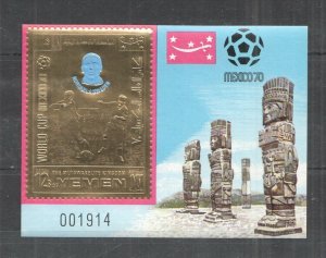 Nw0069 Imperf Yemen Gold World Cup Mexico 1970 Football Overprint Nordahl Bl Mnh