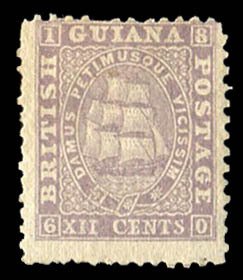 British Guiana #27 Cat$450, 1862 12c lilac, hinged, small faults