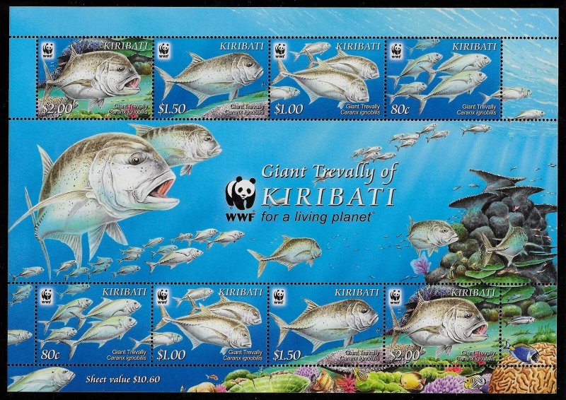 KIRIBATI SC 995 NH STRIP+MINISHEET of 2012 - WWF - SEA LIFE 