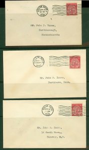 USA 1930 trio of 2c Massachusetts Bay Colony covers with different postmarks  FU