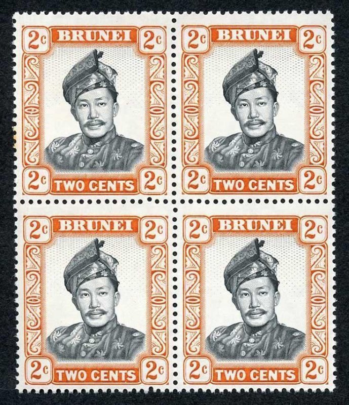 Brunei SG119a 2c Wmk 12 on Glazed Paper U/M Block of 4 
