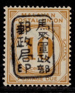 MALAYSIA - Japanese Occupation GVI SG JD25, 10c yellow-orange, NH MINT. Cat £45.