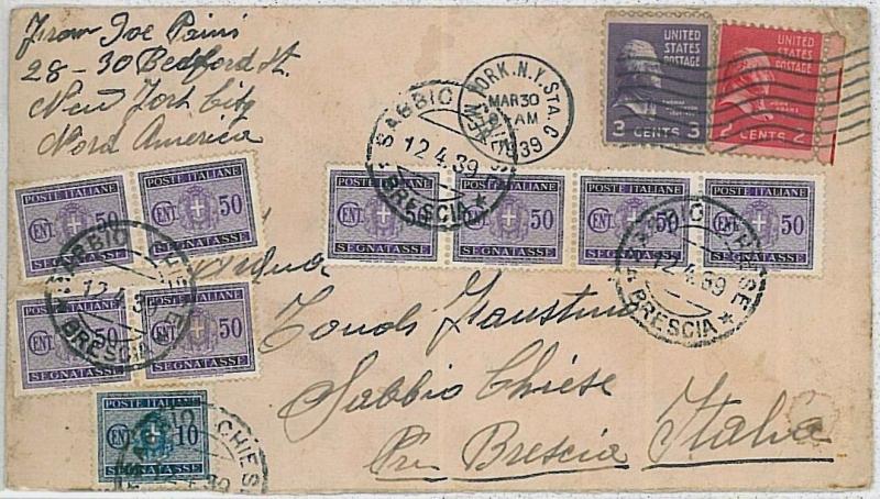 USA United States -  POSTAL HISTORY: COVER to ITALY - TAXED on ARRIVAL 1938