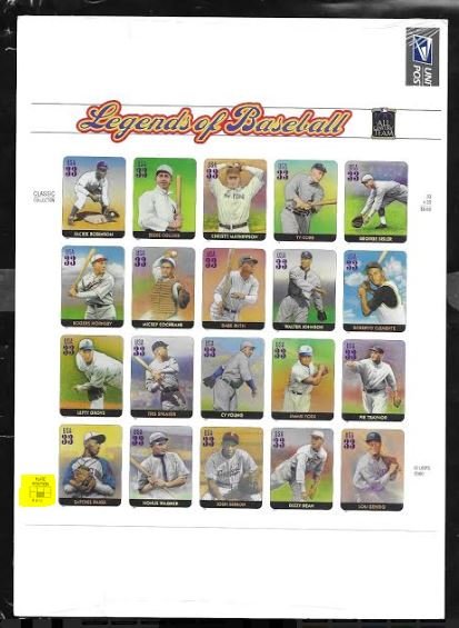 U.S. Scott #3408 Baseball - Highlight BM P4 Plate - USPS PACKAGE - Mint NH Sheet