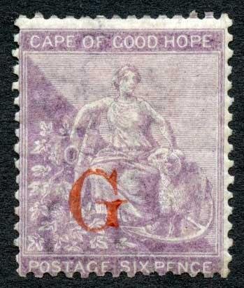 Griqualand West 1877-8 SG8a 6d deep lilac large G ovpt mint cat 300 pounds 