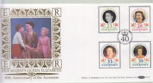 Guernsey 1992 Accession 40th Anniversary,  Set of 4 on  Benham Silk FDC