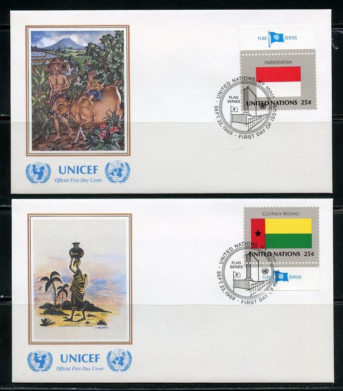 UNITED NATIONS UNICEF OFFICIAL SET OF 20 1989  FLAG  FIRST DAY COVERS