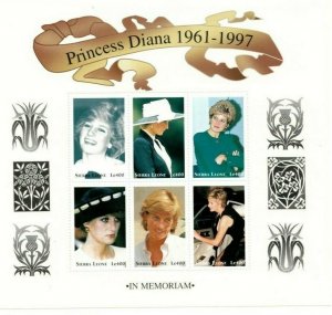 Sierra Leone 1997 - Princess Diana Memorial - Sheet Of 6 - Scott #2092 - MNH