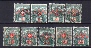 SWITZERLAND STAMPS, 1910. DUE Sc.#J35-J43, USED