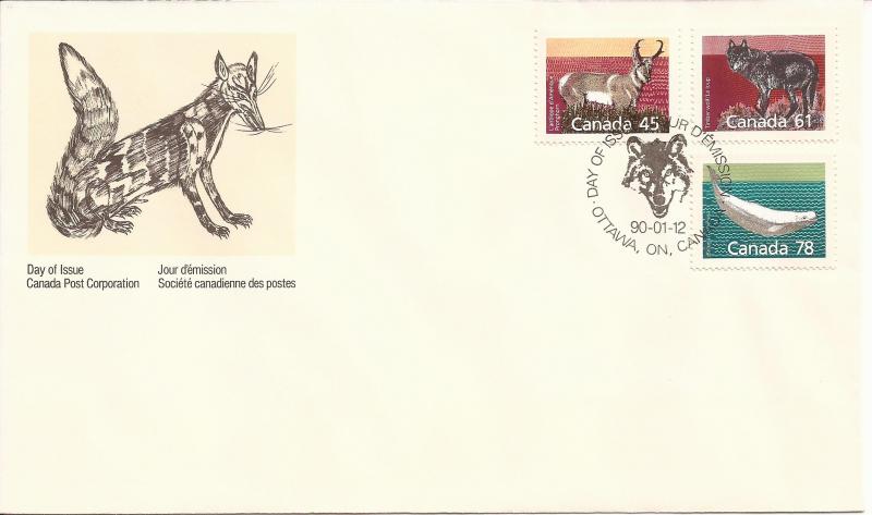 1990 Canada FDC Sc 1172,1175,1179 - Mammals