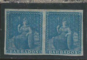 BARBADOS 1852-55 (1d) BLUE PAIR MM SG 3 CAT £120