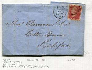 Great Britain Postal History Cover - 1866 SG #43 Plate 100 - 384 Filey YKS 